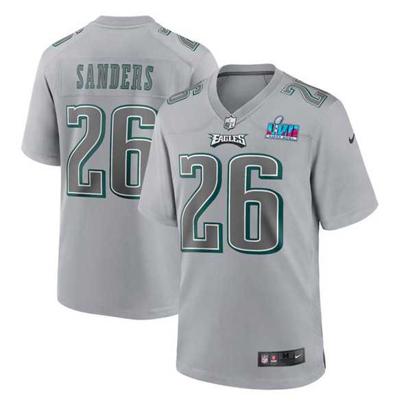 Mens Philadelphia Eagles #26 Miles Sanders Gray Super Bowl LVII Patch Atmosphere Fashion Stitched Game Jersey